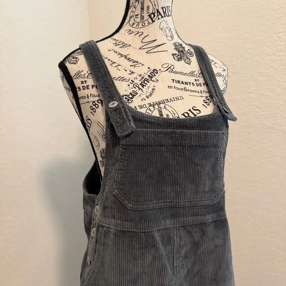 American Eagle Charcoal Grey Corduroy Overall Pinafore Dress Size Small Classic - Picture 7 of 9